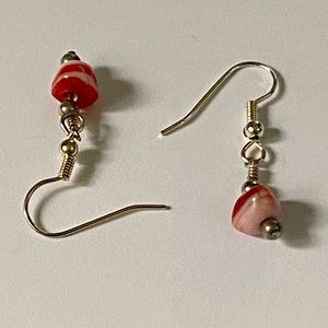 🎈Sale 🎈2 for $10 handmade red white glass minimal beaded fishhook earrings
